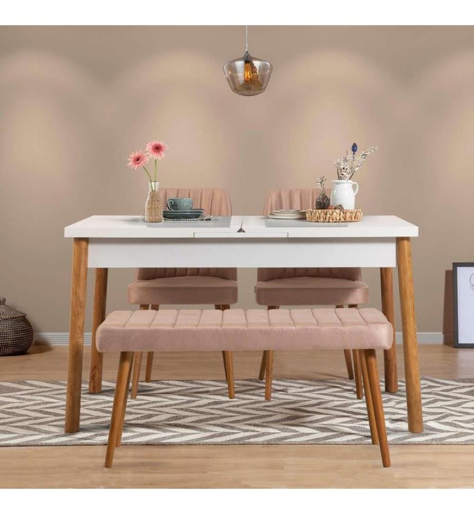 Tisch & Stühle Set, 4 Stück, Atlantic Pine White Stone, Melaminbeschichtete Spanplatte