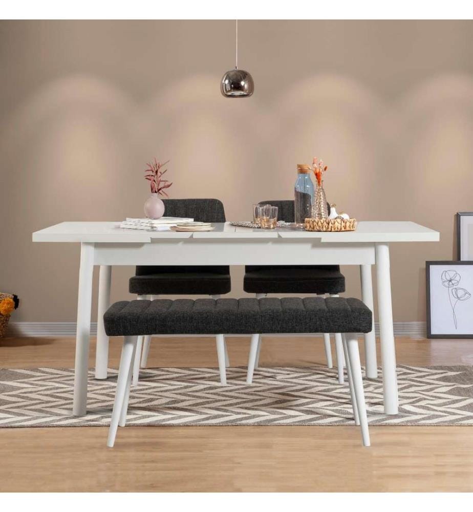 Tisch & Stühle Set, 4-tlg., Weiss-Anthrazit, Melaminharzbeschichtete Spanplatte