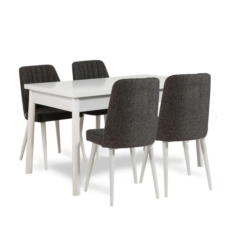 Tisch & Stühle Set, 5-tlg., Weiss-Anthrazit, Melaminharzbeschichtete Spanplatte