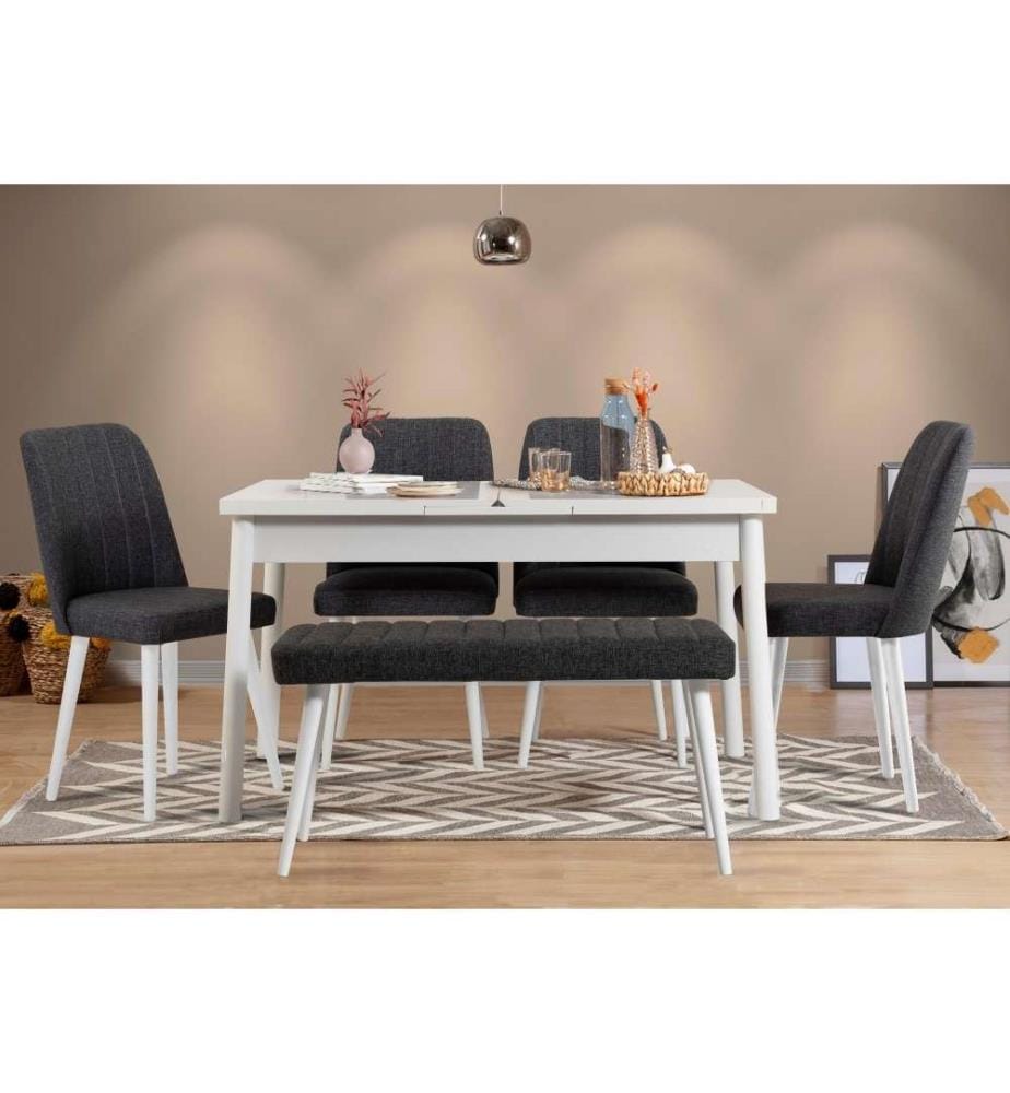 Tisch & Stühle Set, 6-teilig, Weiss-Anthrazit, Melaminharzbeschichtete Spanplatte