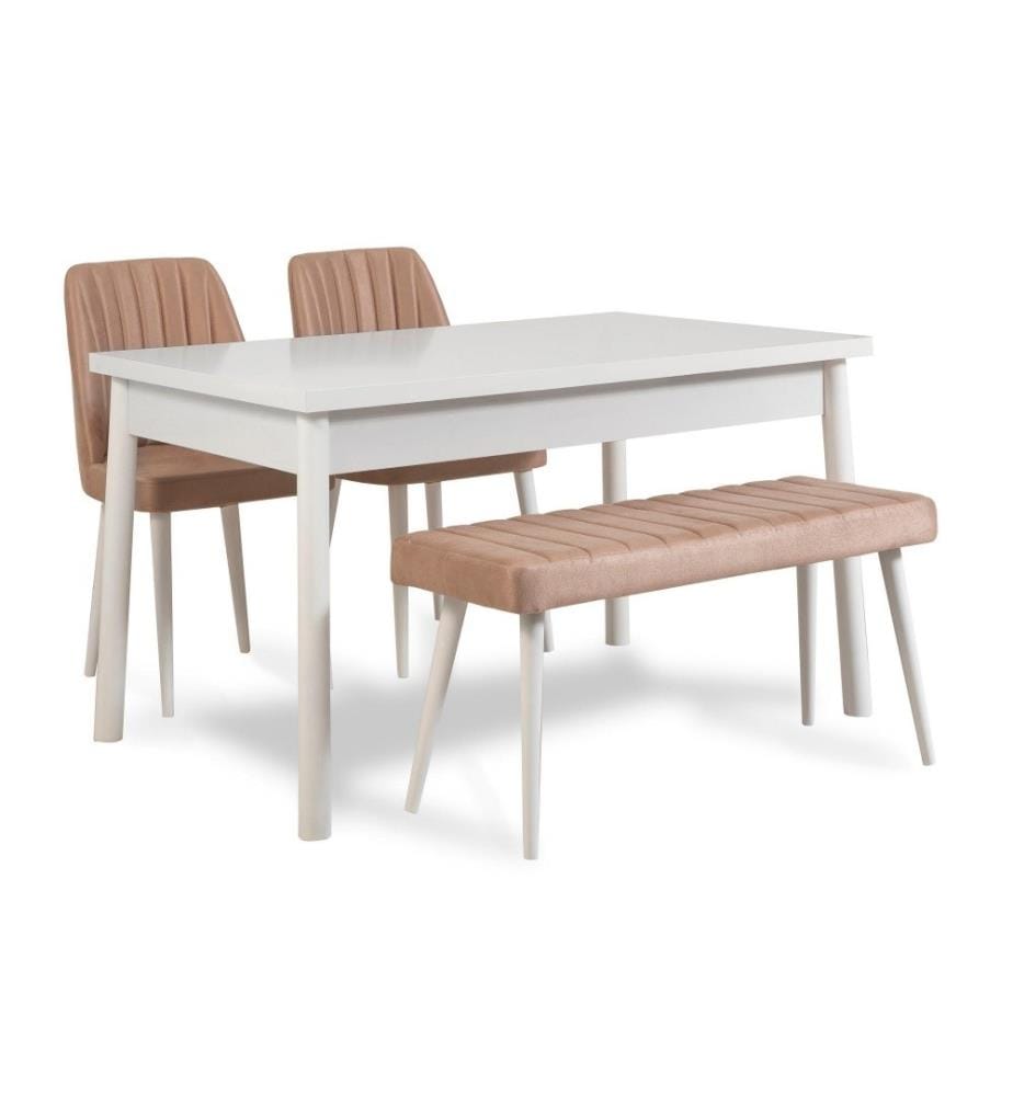 Tisch & Stühle Set, 4 Stück, Weisser Stein, Melaminbeschichtete Spanplatte