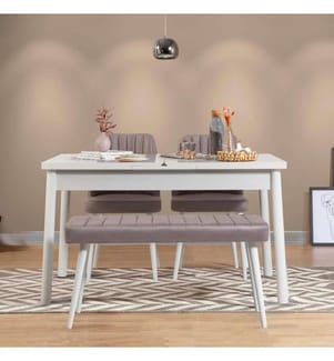 Tisch & Stühle Set, 4 Stück, Weiss Grau, Melaminbeschichtete Spanplatte