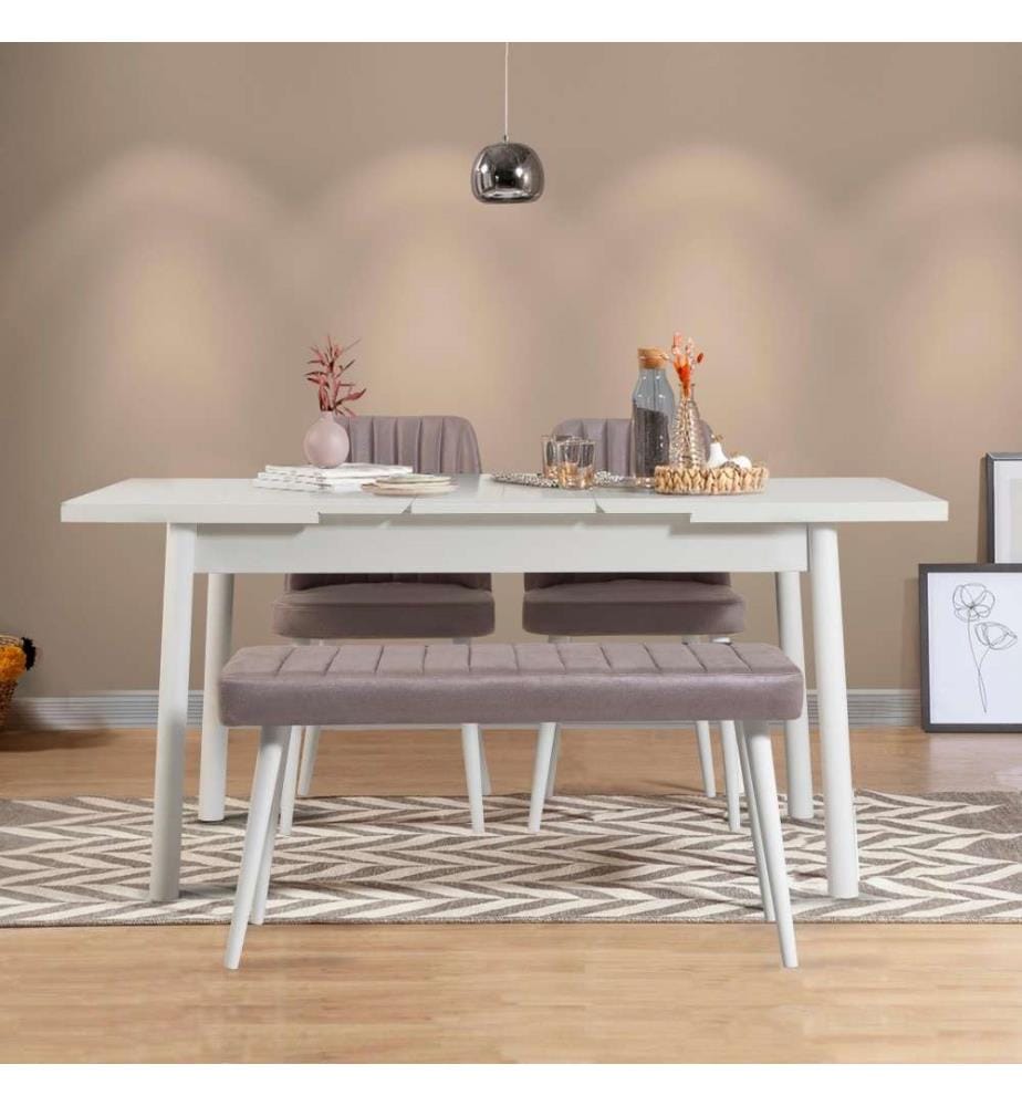 Ensemble table et chaises, 4 pièces, blanc gris, panneau de particules mélaminé