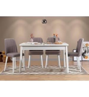Table & Chairs Set, 5 Pieces, White Grey, Melamine Coated Particle Board