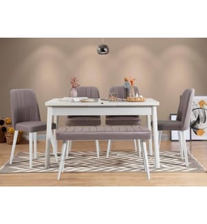 Table & Chairs Set, 6 Pieces, White Grey, Melamine Coated Particle Board