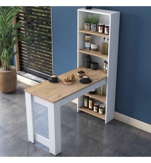 Table de cuisine, noyer, blanc, panneau de particules mélaminé