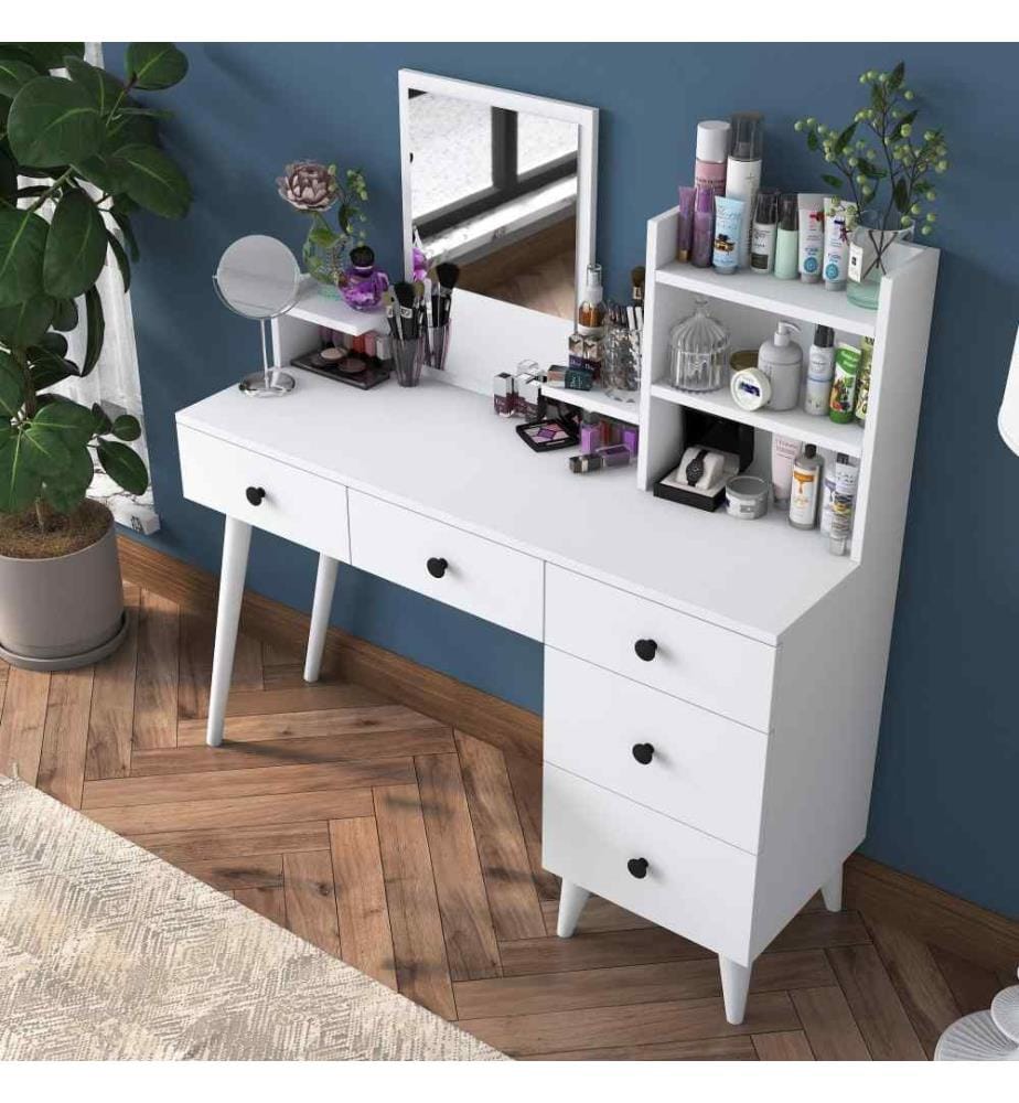 Table de maquillage, blanc, panneau de particules mélaminé de qualité E1