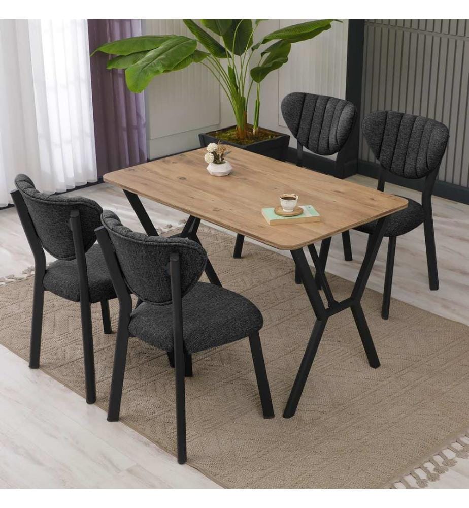 Extendable Dining Table & Chairs Set, 5 Pieces, Anthracite, Walnut, 100% MELAMINE COATED CHIPBOARD