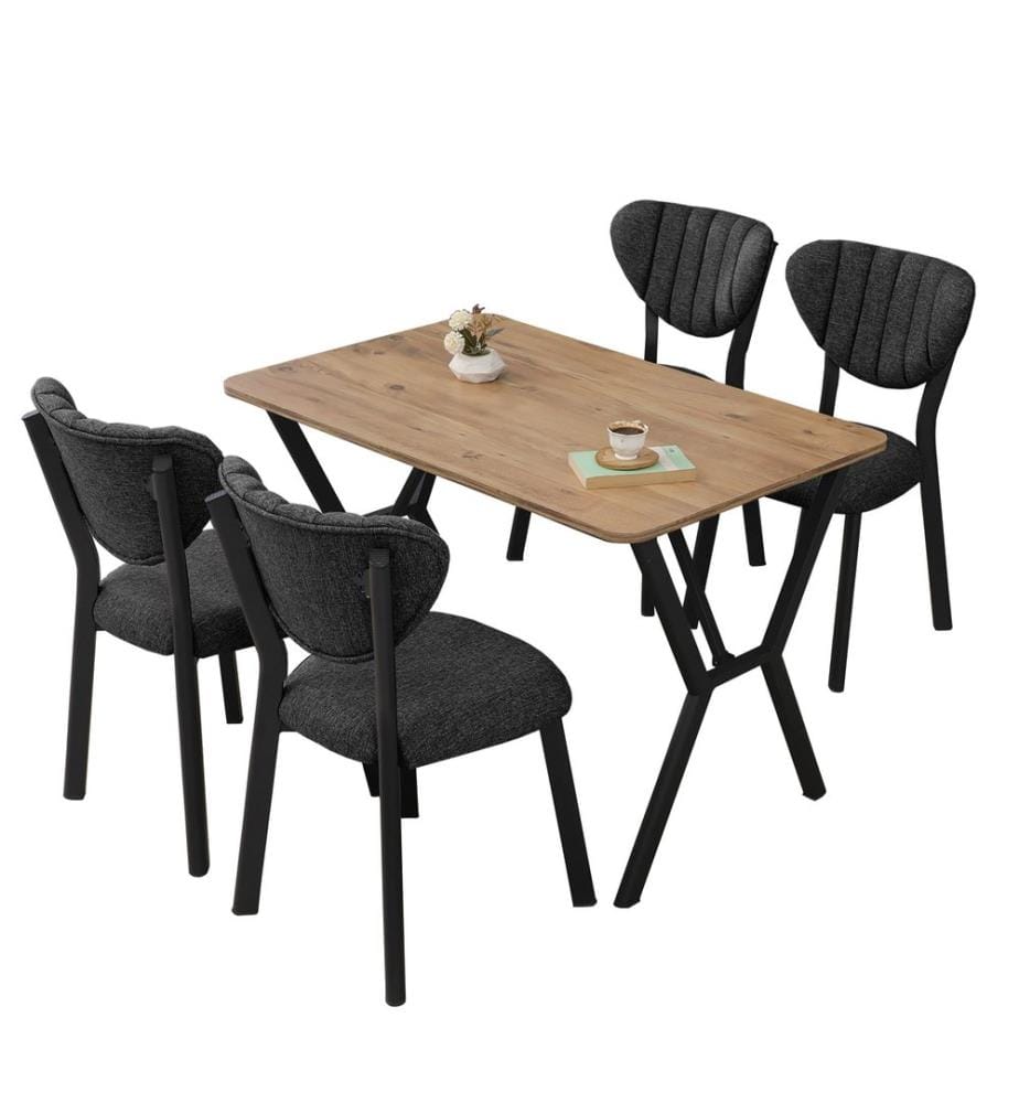 Extendable Dining Table & Chairs Set, 5 Pieces, Anthracite, Walnut, 100% MELAMINE COATED CHIPBOARD