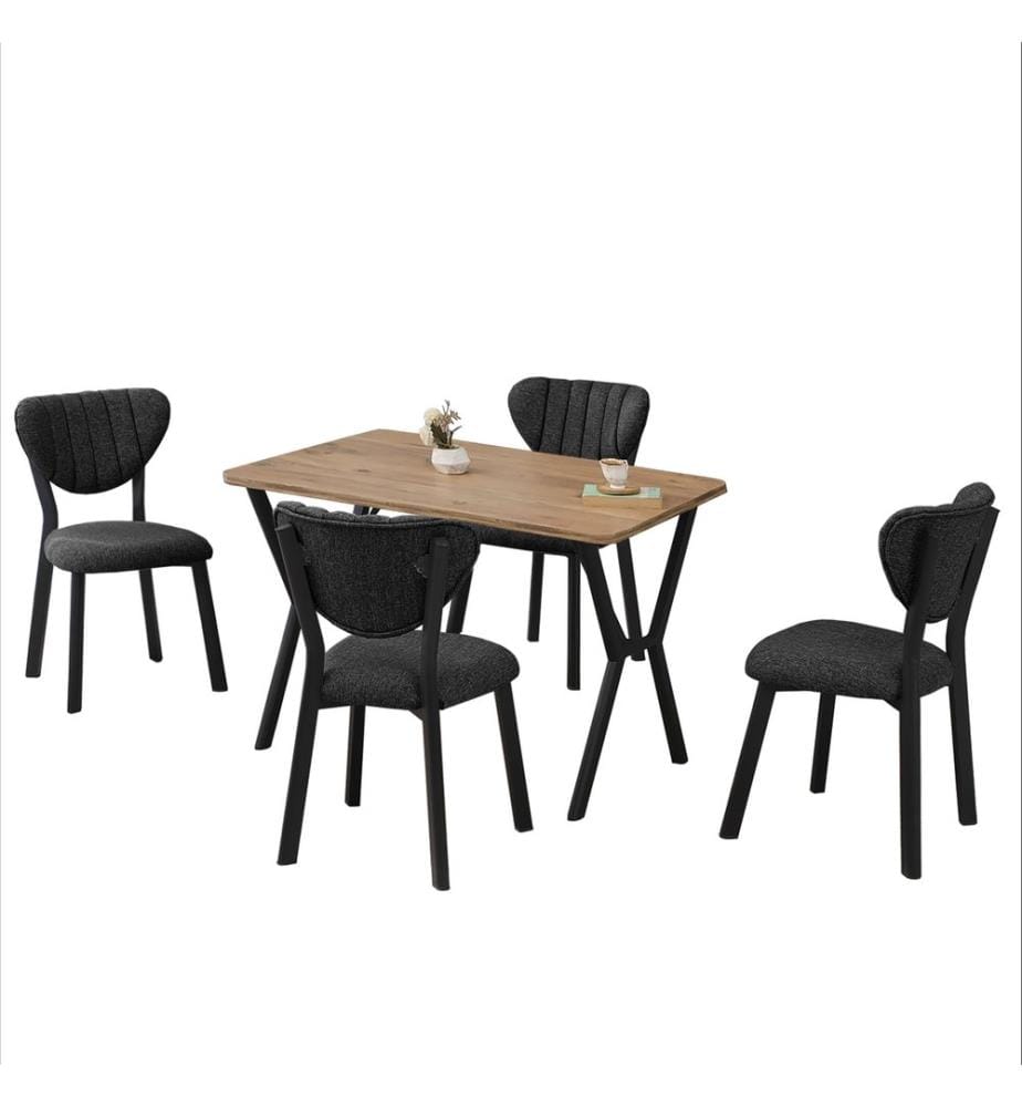 Extendable Dining Table & Chairs Set, 5 Pieces, Anthracite, Walnut, 100% MELAMINE COATED CHIPBOARD
