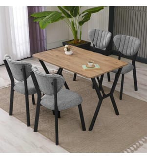 Set tavolo e sedie da pranzo allungabili, 5 pezzi, grigio, noce, 100% truciolato rivestito in melamina