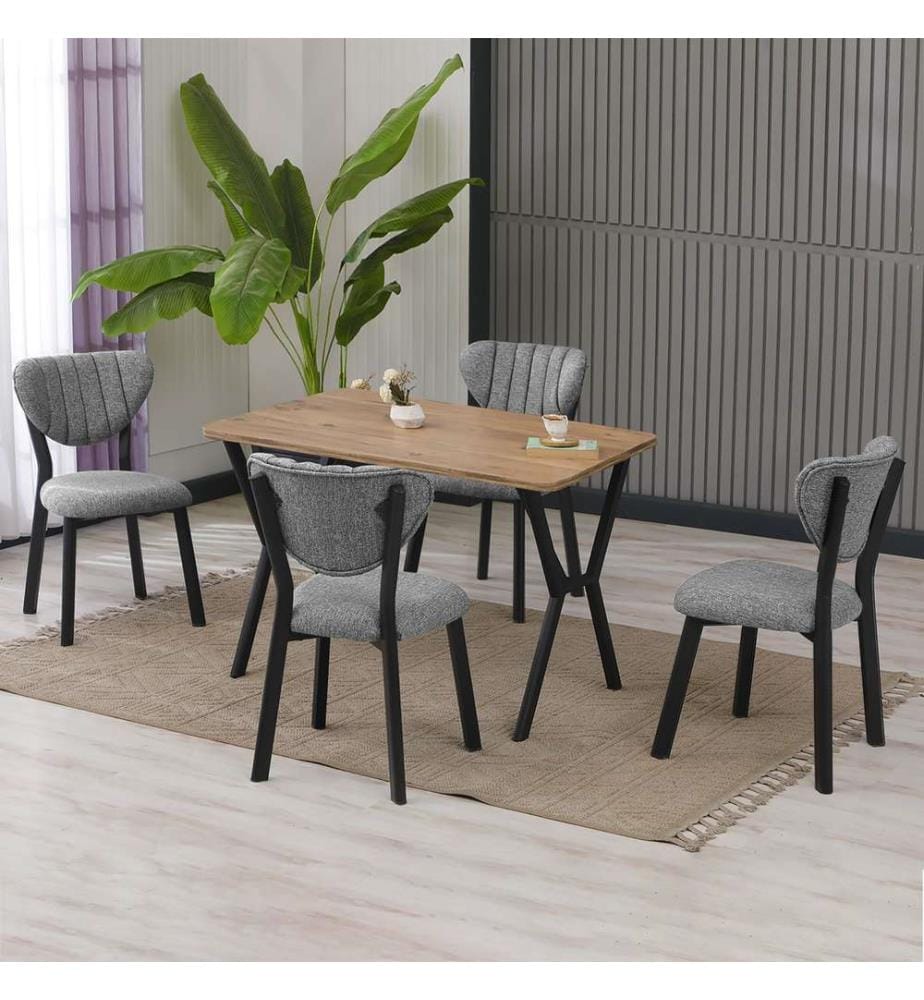 Extendable Dining Table & Chairs Set, 5 Pieces, Grey, Walnut, 100% MELAMINE COATED CHIPBOARD