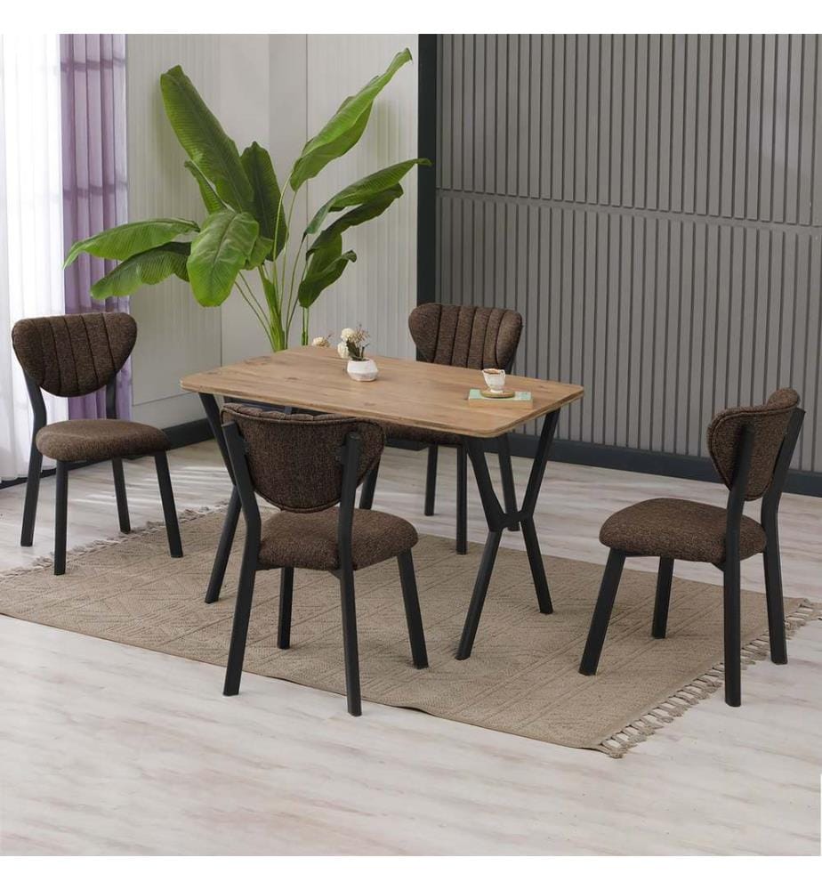 Extendable Dining Table & Chairs Set, 5 Pieces, Brown, Walnut, 100% MELAMINE COATED CHIPBOARD