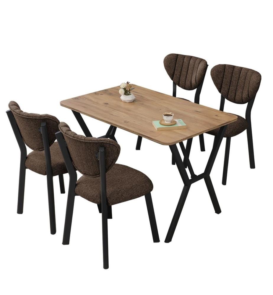 Extendable Dining Table & Chairs Set, 5 Pieces, Brown, Walnut, 100% MELAMINE COATED CHIPBOARD