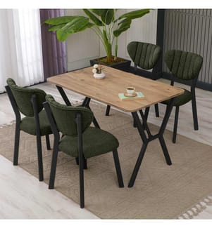 Set tavolo e sedie da pranzo allungabili, 5 pezzi, verde, noce, 100% truciolato rivestito in melamina