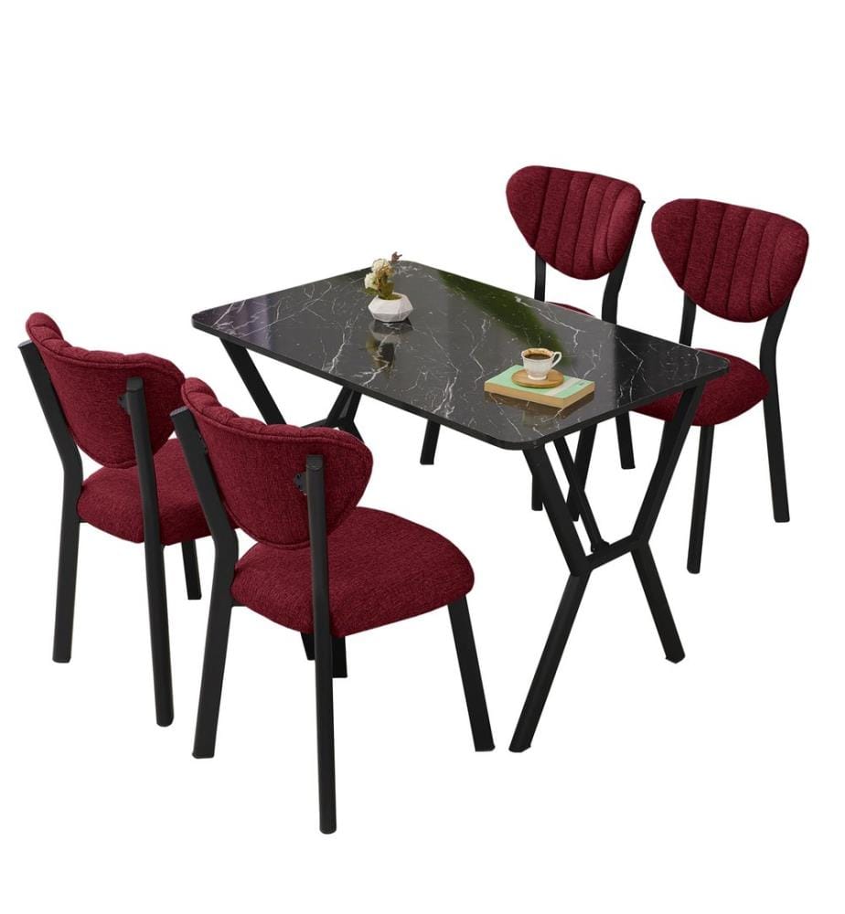 Extendable Dining Table & Chairs Set, 5 Pieces, Burgundy, Black, 100% MELAMINE COATED CHIPBOARD