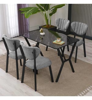 Set tavolo e sedie da pranzo allungabili, 5 pezzi, grigio, nero, 100% truciolato rivestito in melamina