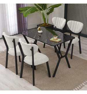 Set tavolo e sedie da pranzo allungabili, 5 pezzi, crema, nero, 100% truciolato rivestito in melamina