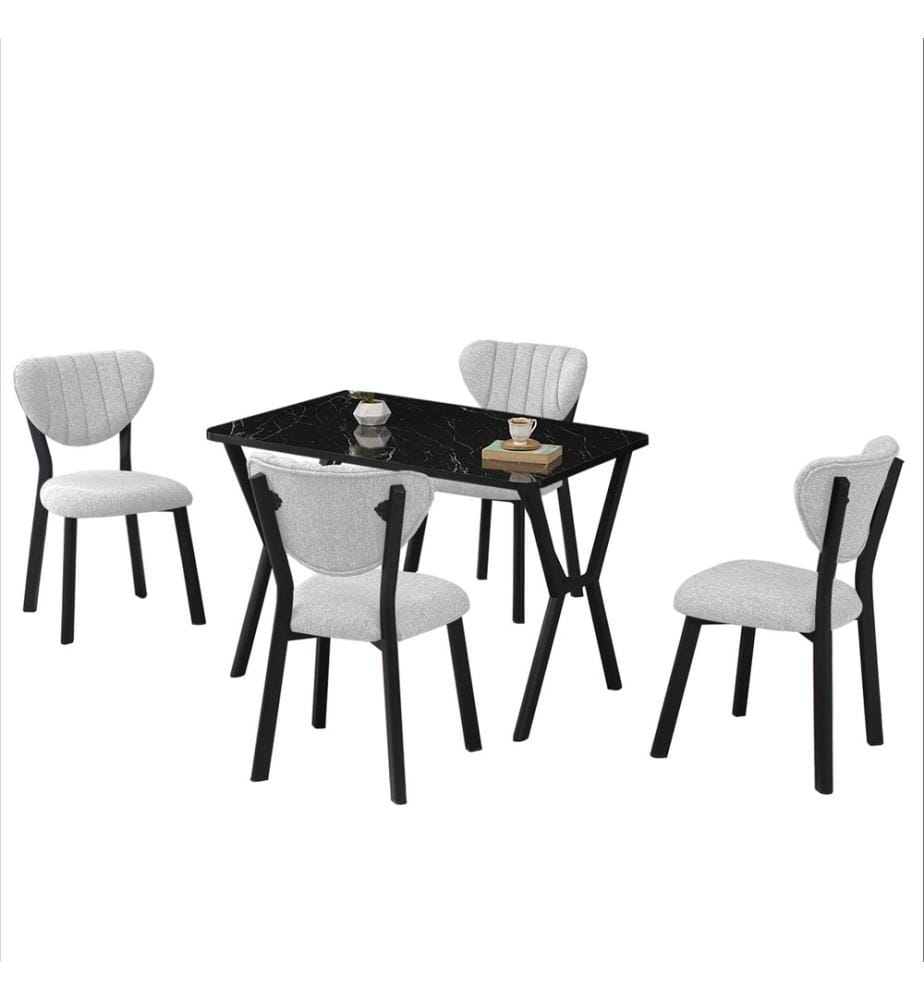 Extendable Dining Table & Chairs Set, 5 Pieces, Cream, Black, 100% MELAMINE COATED CHIPBOARD