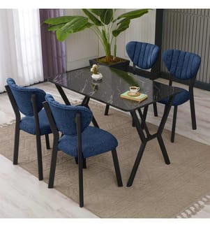 Set tavolo e sedie da pranzo allungabili, 5 pezzi, blu navy, nero, 100% truciolato rivestito in melamina