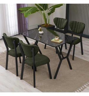 Set tavolo e sedie da pranzo allungabili, 5 pezzi, verde, nero, 100% truciolato rivestito in melamina