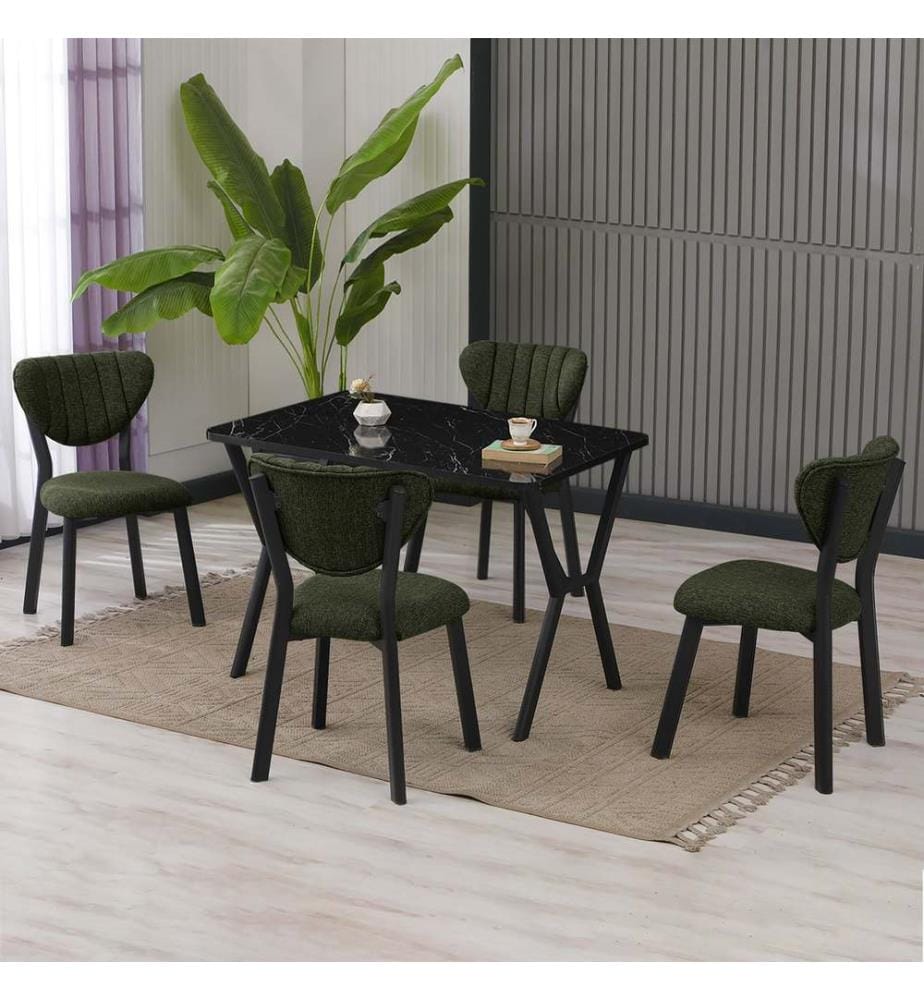 Table de salle à manger extensible avec chaises, 5 pièces, Vert, Noir, 100 % panneau de particules mélaminé