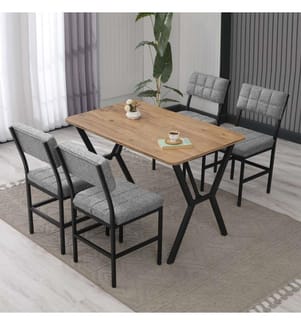 Set tavolo e sedie da pranzo allungabili, 5 pezzi, grigio, noce, 100% truciolato rivestito in melamina