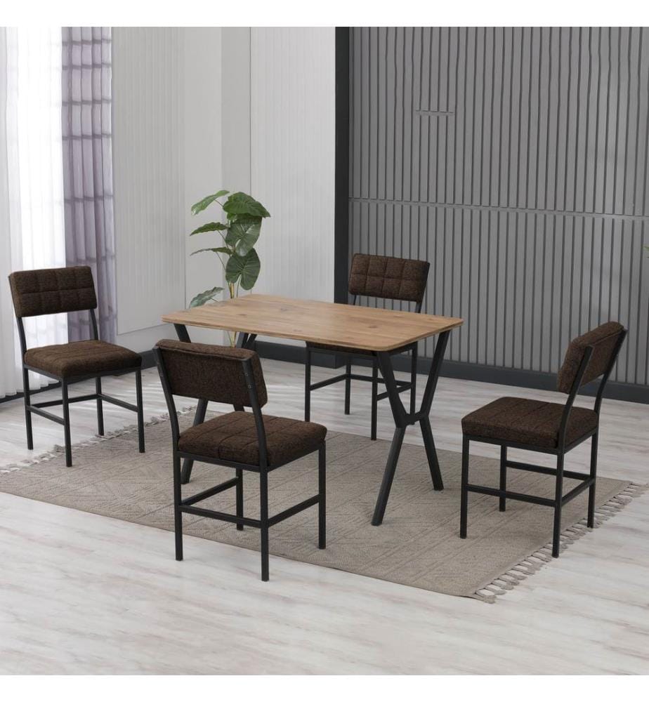 Extendable Dining Table & Chairs Set, 5 Pieces, Brown, Walnut, 100% MELAMINE COATED CHIPBOARD