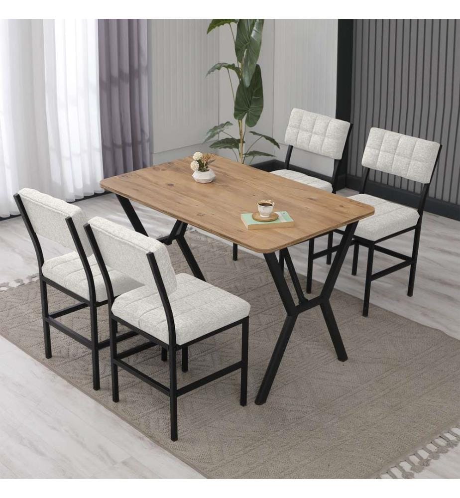 Extendable Dining Table & Chairs Set, 5 Pieces, Cream, Walnut, 100% MELAMINE COATED CHIPBOARD