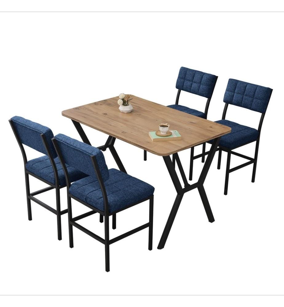 Set tavolo e sedie da pranzo allungabili, 5 pezzi, blu navy, noce, 100% truciolato rivestito in melamina