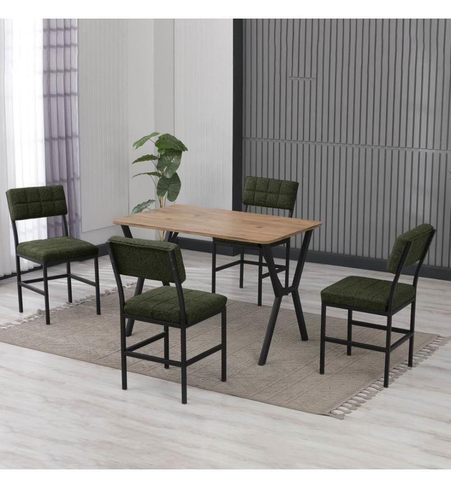 Table de salle à manger extensible avec chaises, 5 pièces, Vert, Noyer, 100 % panneau de particules mélaminé