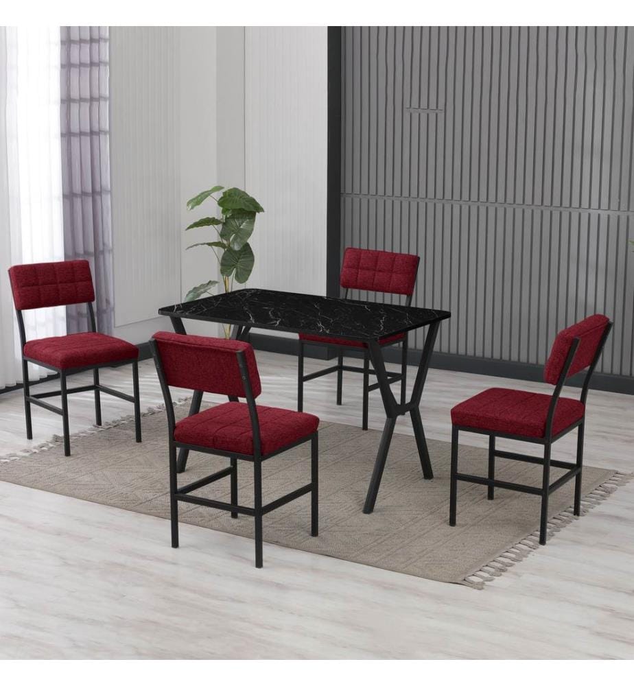 Table de salle à manger extensible avec chaises, 5 pièces, rouge bourgogne, noir, 100 % panneau de particules mélaminé