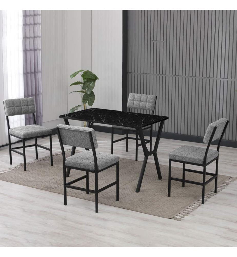 Table de salle à manger extensible avec chaises, 5 pièces, Gris, Noir, 100 % panneau de particules mélaminé