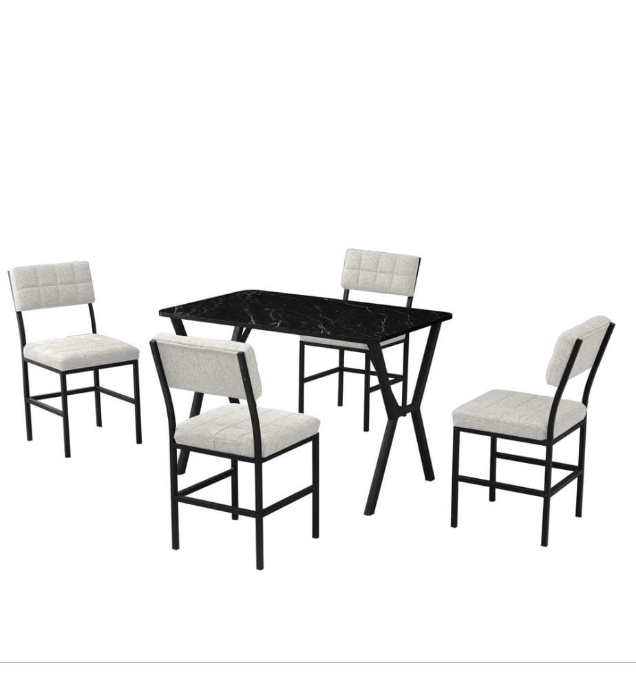 Table de salle à manger extensible avec chaises, 5 pièces, Crème, Noir, 100 % panneau de particules mélaminé