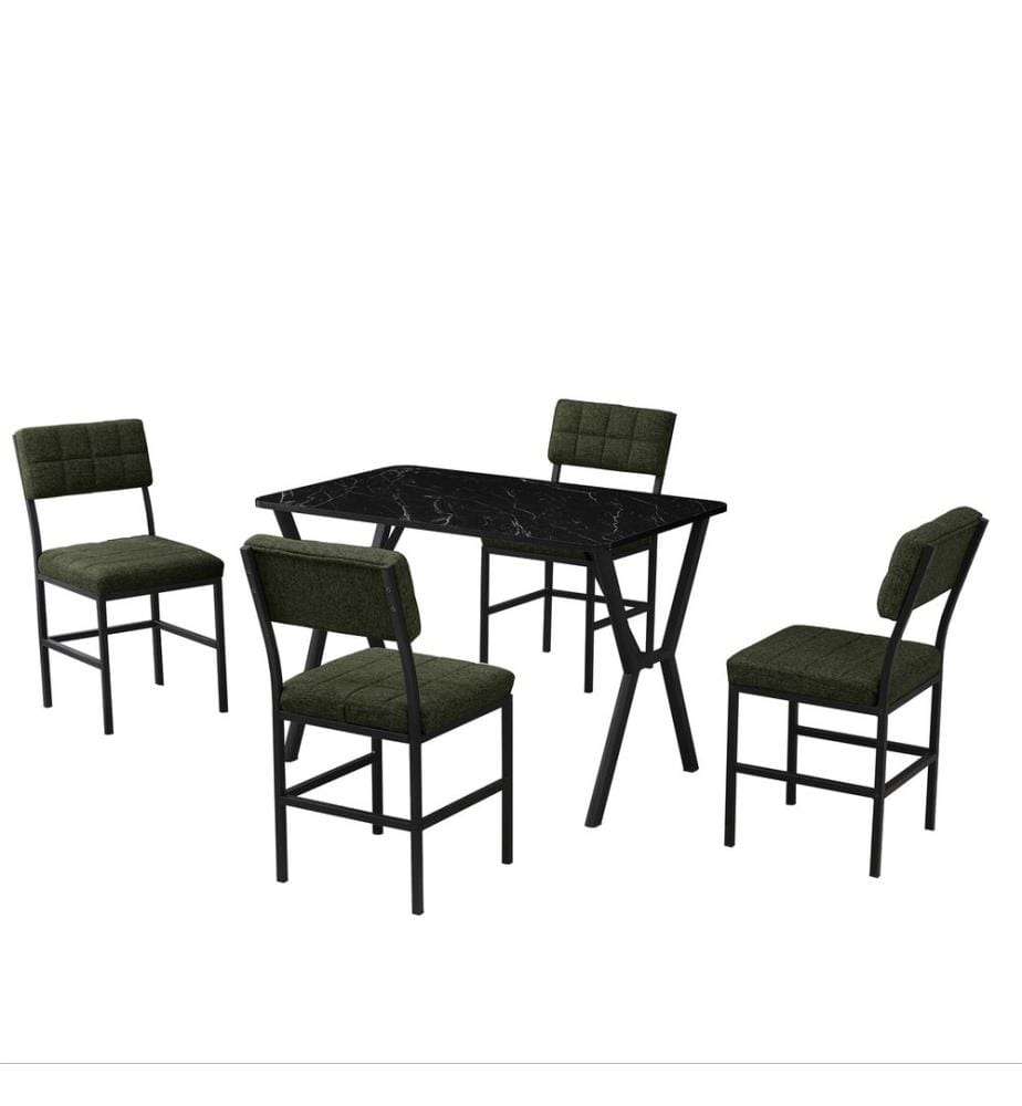 Table de salle à manger extensible avec chaises, 5 pièces, Vert, Noir, 100 % panneau de particules mélaminé