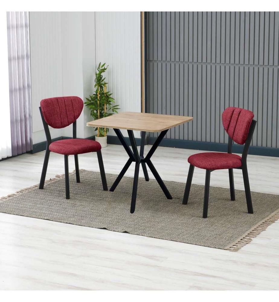 Table de salle à manger extensible avec chaises, 3 pièces, rouge bourgogne, noyer, 100 % panneau de particules mélaminé