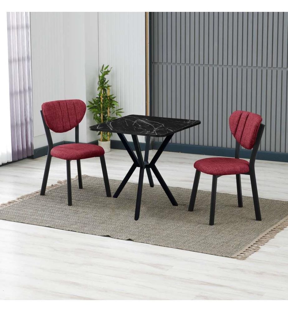 Set tavolo e sedie da pranzo allungabili, 3 pezzi, bordeaux, nero, 100% truciolato rivestito in melamina