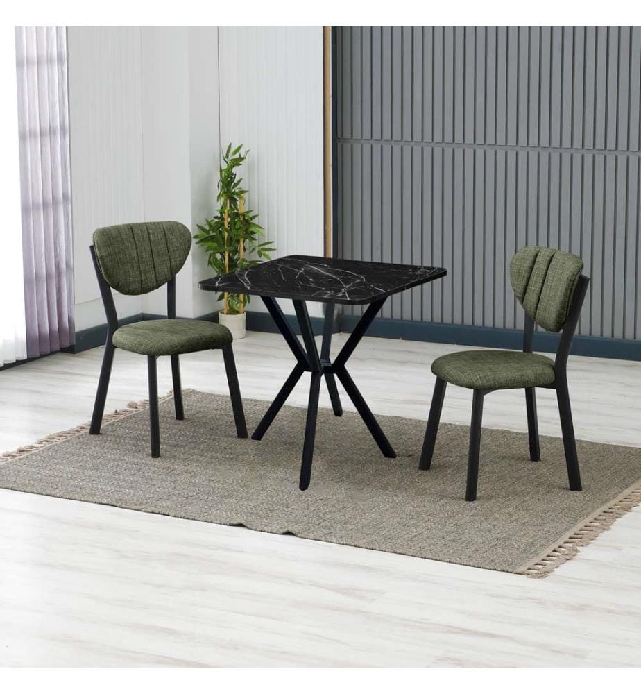 Table de salle à manger extensible avec chaises, 3 pièces, Vert, Noir, 100 % panneau de particules mélaminé