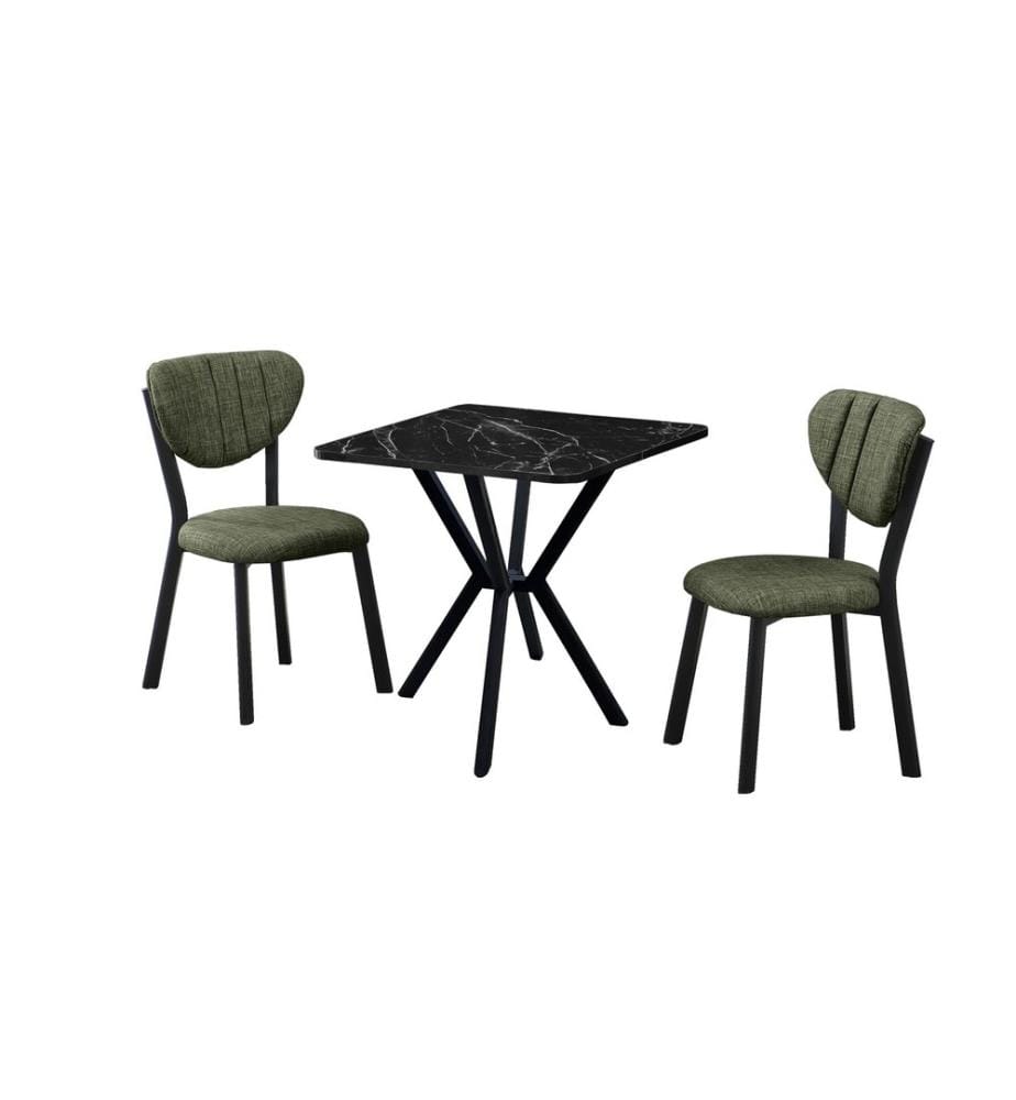 Table de salle à manger extensible avec chaises, 3 pièces, Vert, Noir, 100 % panneau de particules mélaminé