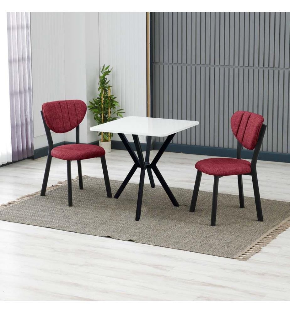 Table de salle à manger extensible avec chaises, 3 pièces, rouge bourgogne, blanc, 100 % panneau de particules mélaminé