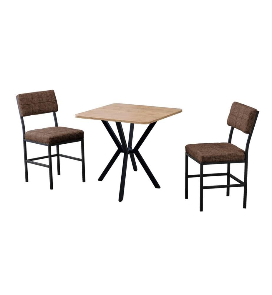 Table de salle à manger extensible avec chaises, 3 pièces, marron, noyer, 100 % panneau de particules mélaminé