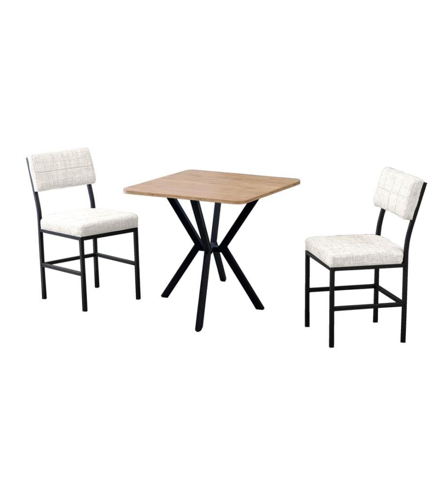 Table de salle à manger extensible avec chaises, 3 pièces, Crème, Noyer, 100 % panneau de particules mélaminé