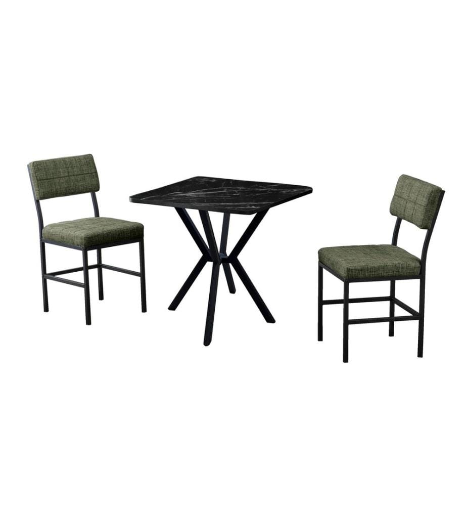 Table de salle à manger extensible avec chaises, 3 pièces, Vert, Noir, 100 % panneau de particules mélaminé