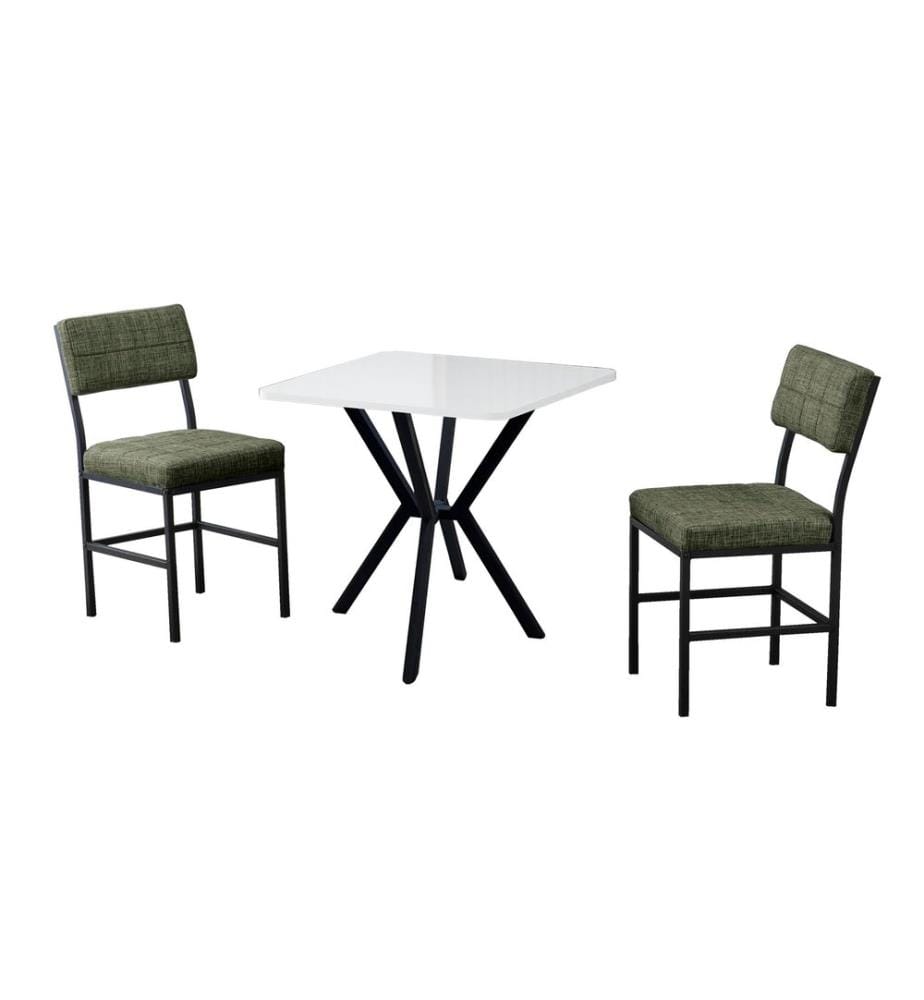 Table de salle à manger extensible avec chaises, 3 pièces, Vert, Blanc, 100 % panneau de particules mélaminé