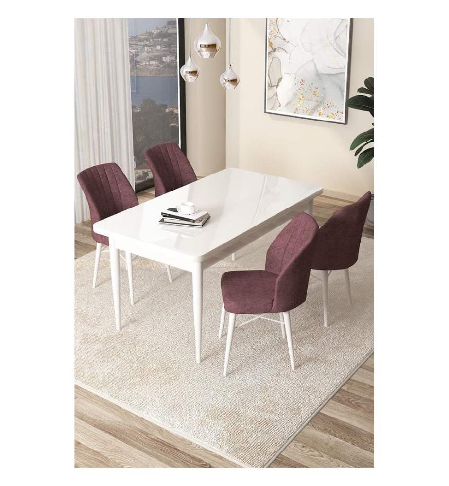 Dining Table & Chairs Set, 5 Pieces, White, Dusty Rose, 100% MELAMINE COATED CHIPBOARD