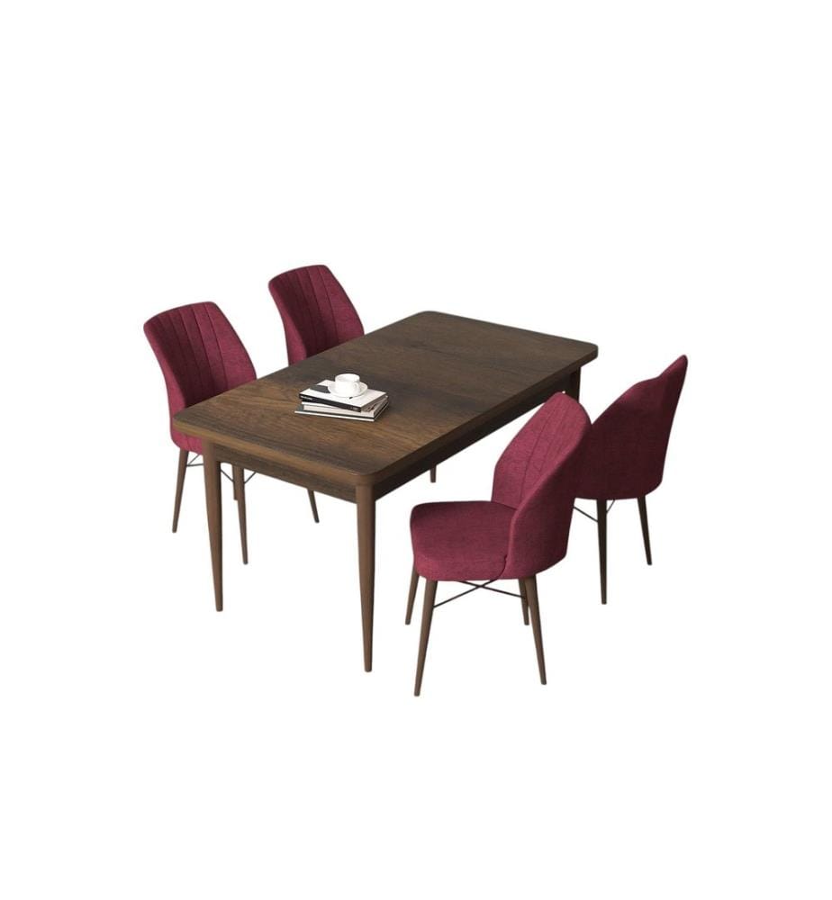 Ensemble de salle à manger avec table et chaises, 5 pièces, baroque, rouge bourgogne, 100 % panneau de particules mélaminé