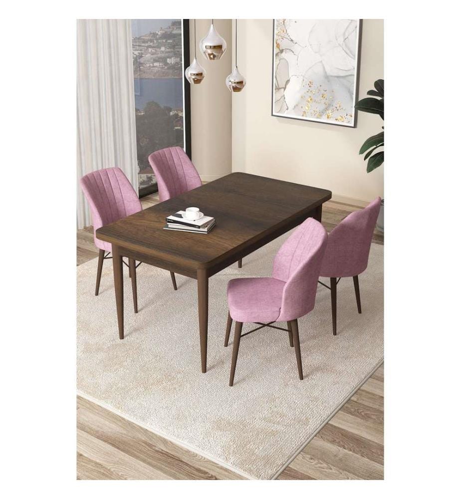 Ensemble de salle à manger avec table et chaises, 5 pièces, baroque, rose, 100 % panneau de particules mélaminé