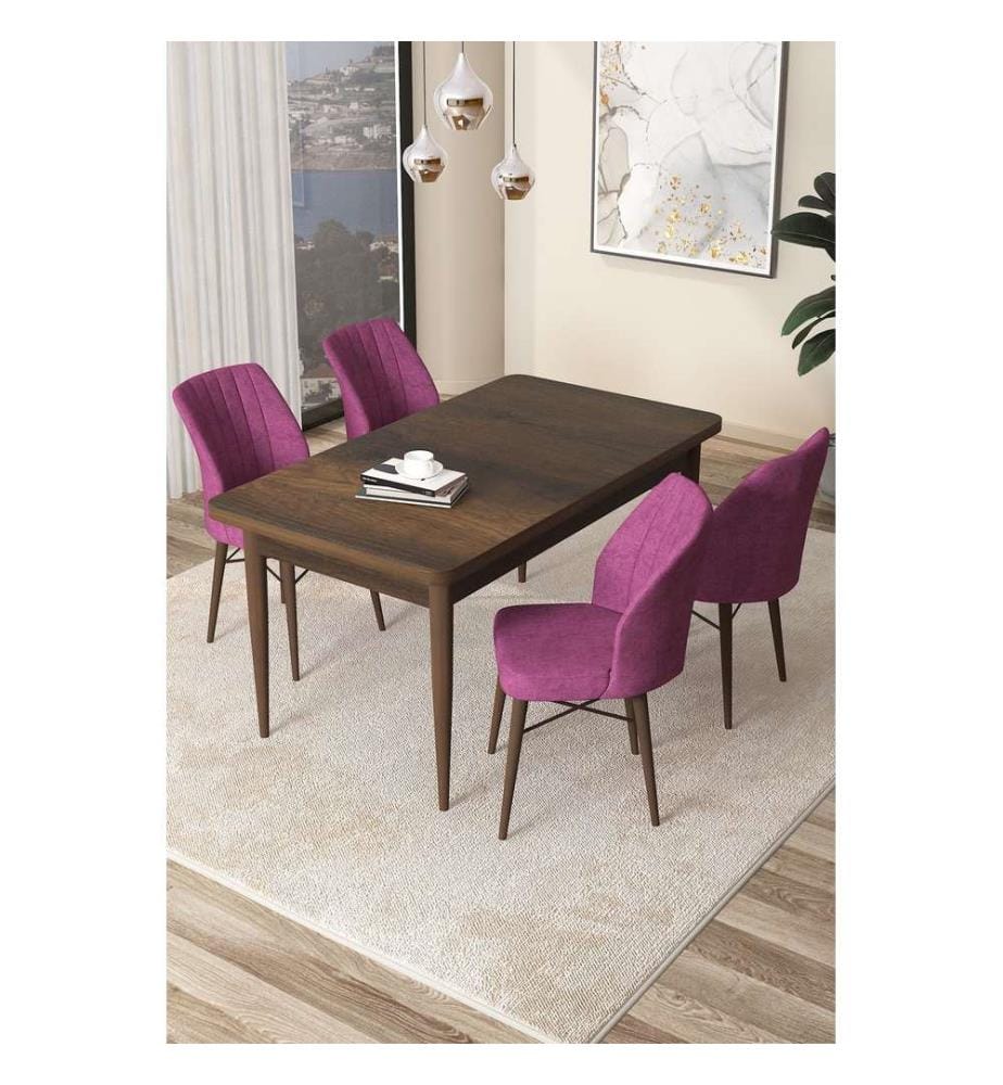 Ensemble de salle à manger avec table et chaises, 5 pièces, baroque, lilas, 100 % panneau de particules mélaminé