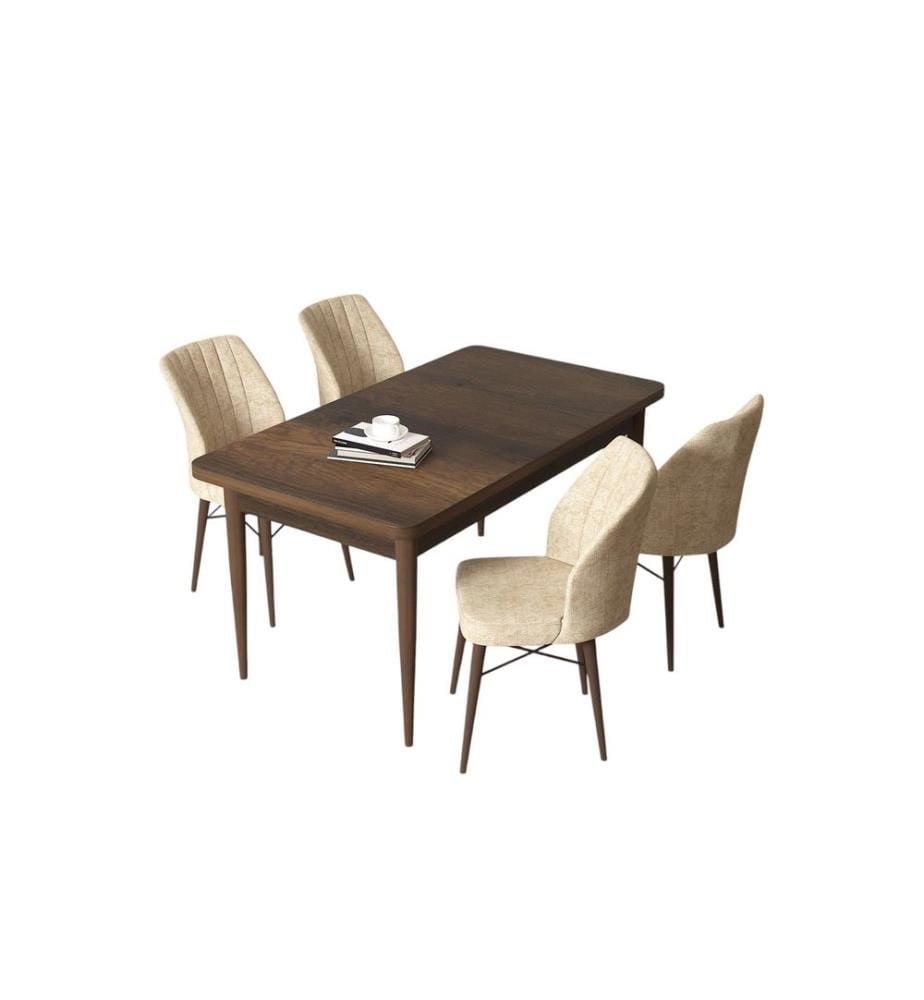 Ensemble de salle à manger avec table et chaises, 5 pièces, baroque, crème, 100 % panneau de particules mélaminé