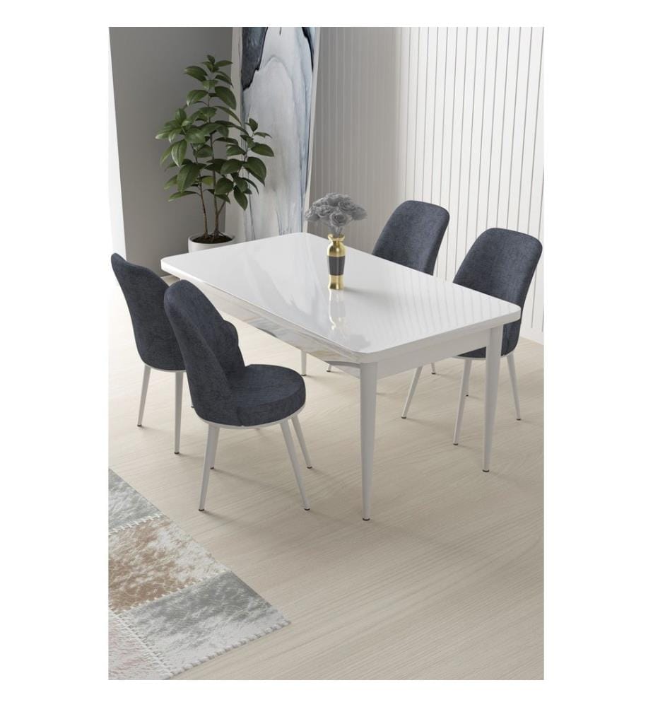 Ensemble de salle à manger avec table et chaises, 5 pièces, blanc, gris fumé, 100 % panneau de particules mélaminé